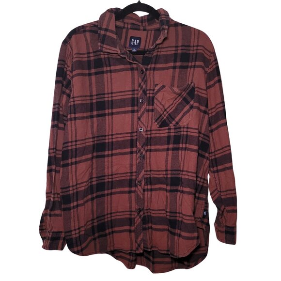 GAP Brand 100% Cotton Brown Black Plaid Flannel Collared Button Down XL - Picture 4 of 6